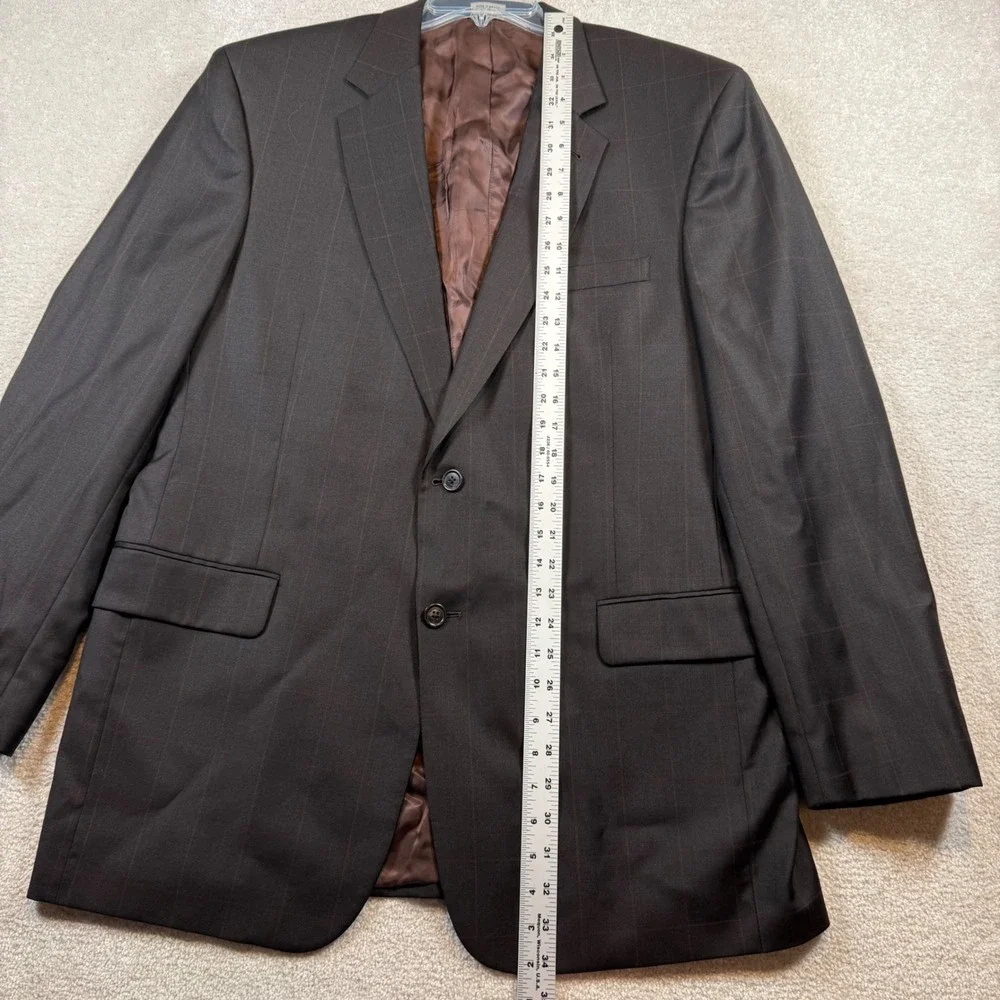Jos. A. Bank Suit Mens 44LG Dark Brown Windowpane 100% Wool Signature Collection